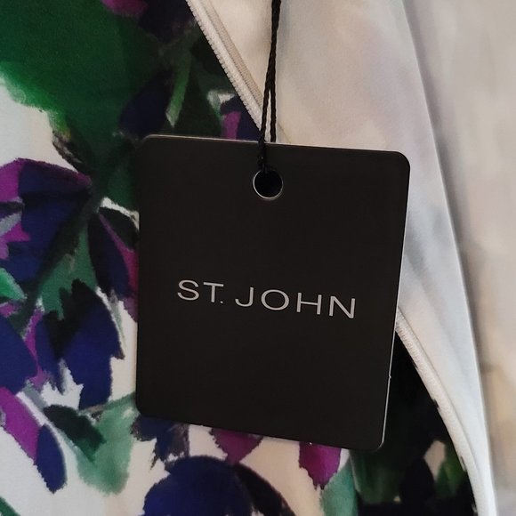 ST. JOHN Budding Floral Silk Charmeuse Sheath Marked down By $140 - Picture 11 of 12